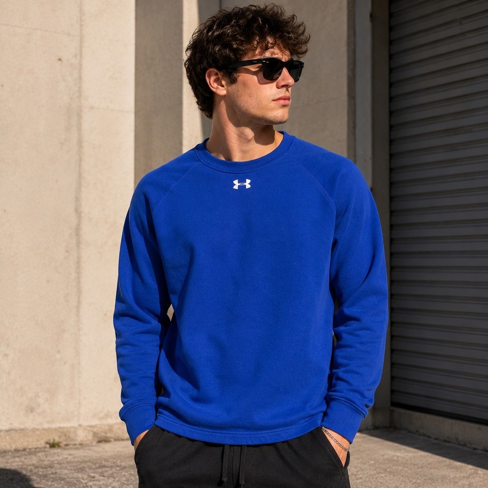 Under Armour Sweatshirt Mens Small Royal Blue ColdGear Rival Fleece Crewneck